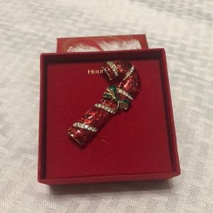 Macy's Holiday Lane Brooch Red & Gold Candy Cane